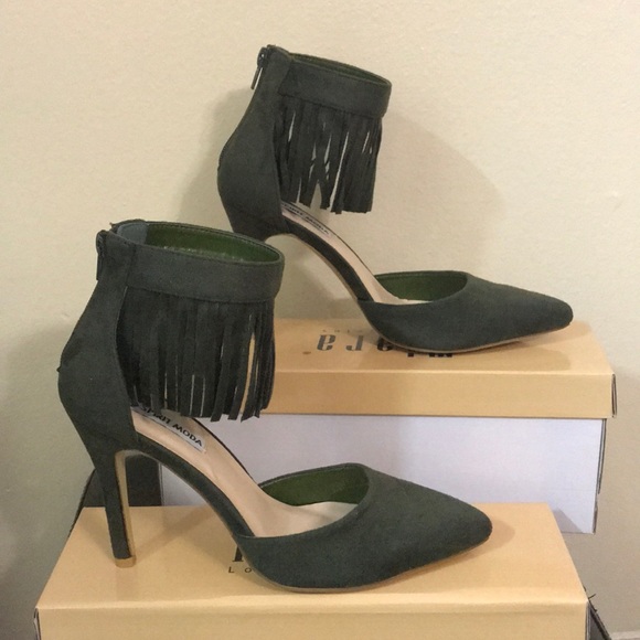 $15🍸Olive Heels🍸 suede fringe heels - Picture 4 of 5